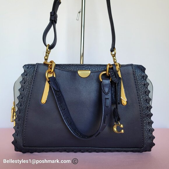 COACH Dreamer 27 Whipstitch Colorblocked Mixed Leather & Suede Satchel-Ink Multi - Picture 2 of 16